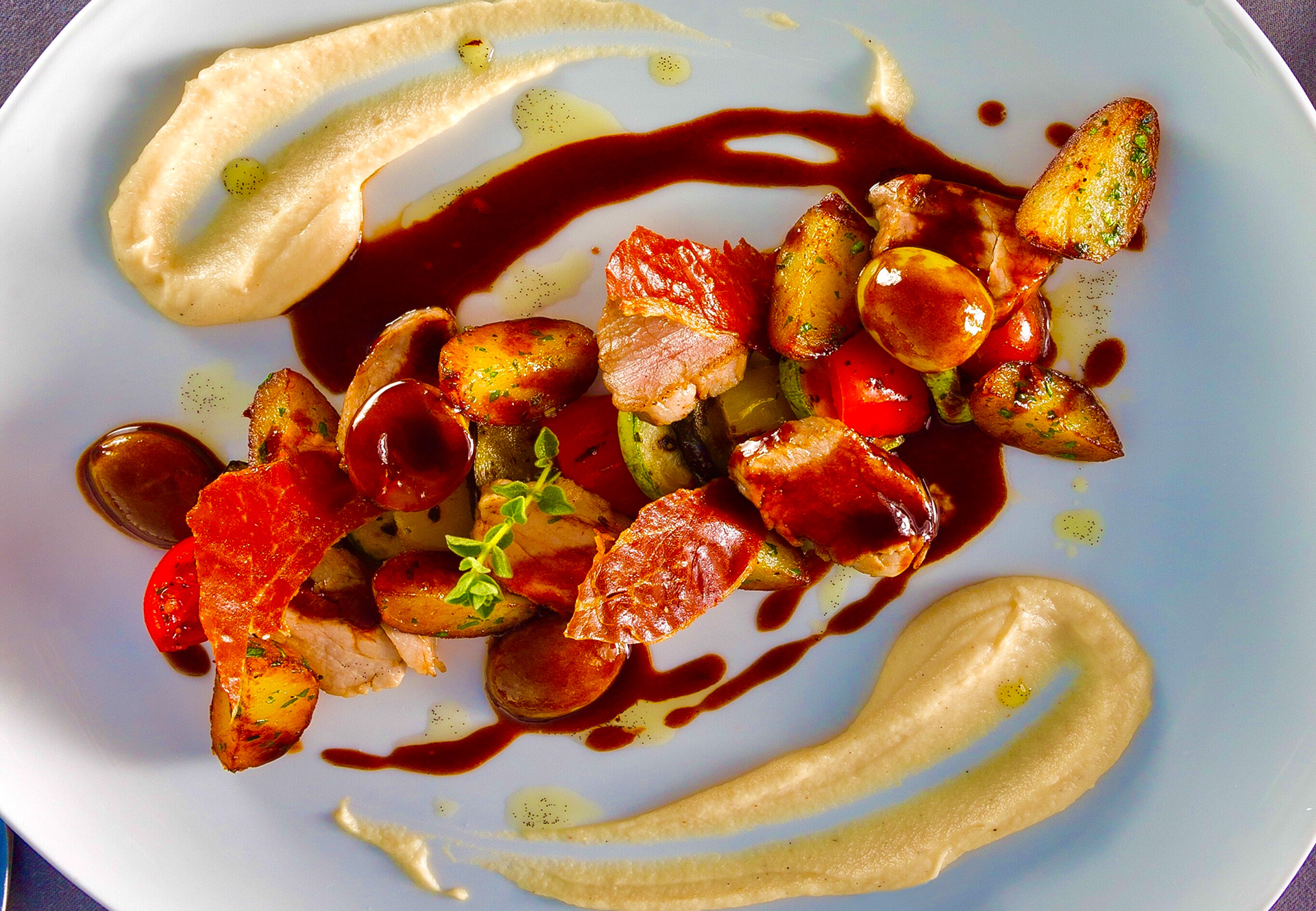 Pork fillet, celeriac cream & sauteed baby potatoes - NIKOS PATSIORAS